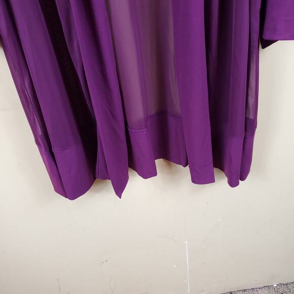 Catherines Mesh Inset Long Length Open Front Cardigan in Purple Size 2X - Picture 2 of 10